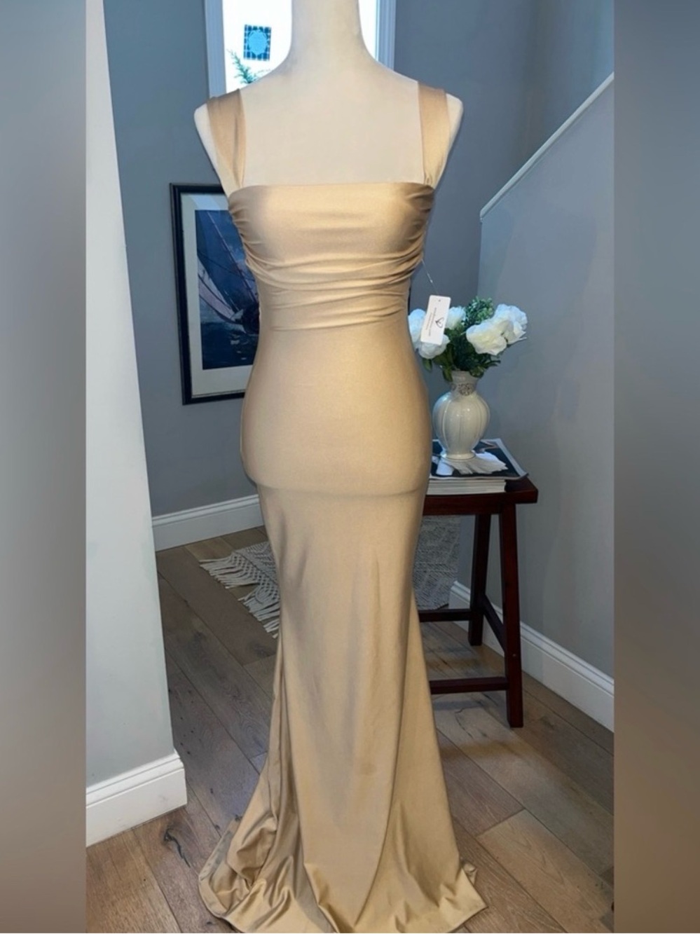 WINDSOR Mermaid Formal to Floor Prom Party Dress Rushed Bodice Wide Straps SMALL - Picture 2 of 5